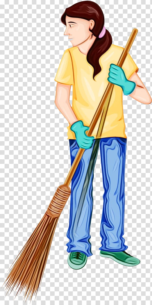 Watercolor Drawing, Paint, Wet Ink, Cleaning, Broom, Animation, Tool, Standing transparent background PNG clipart