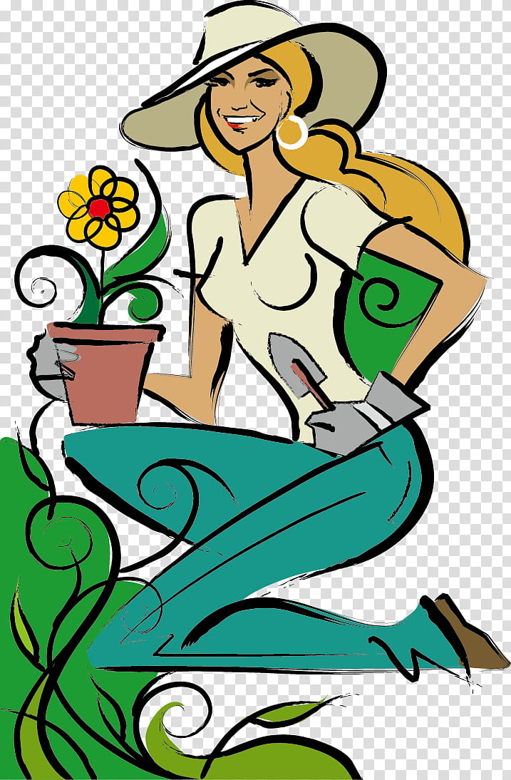 Woman Happy, Cartoon, Drawing, Caricature, Character, Window Box, Green, Plant transparent background PNG clipart