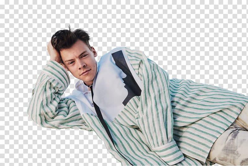Harry Styles, man wearing white and green striped dress shirt transparent background PNG clipart