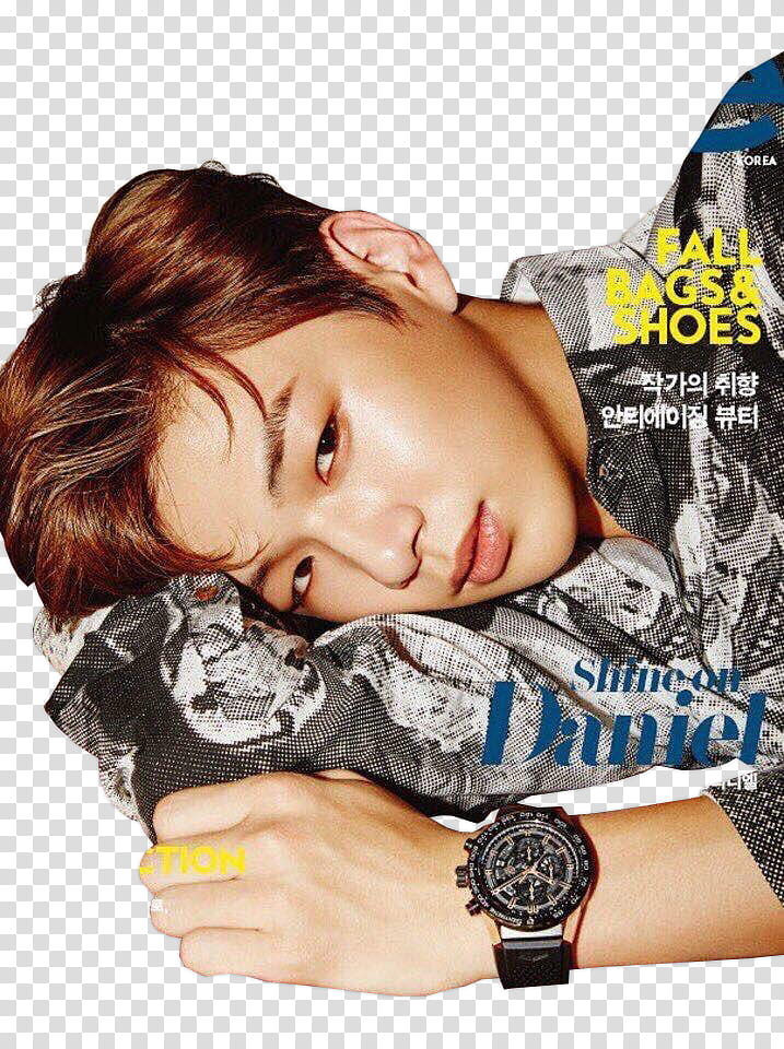 Kang Daniel wearing gray and multicolored collared top leaning on transparent background PNG clipart