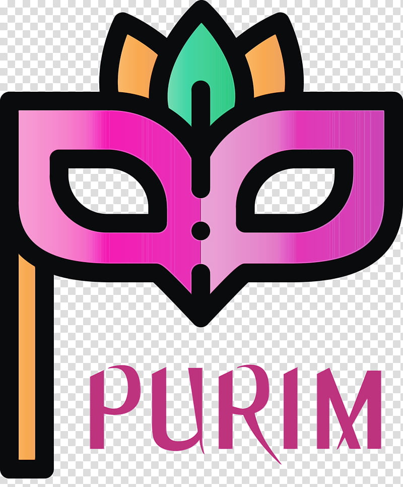 pink logo, Purim, Jewish, Holiday, Watercolor, Paint, Wet Ink transparent background PNG clipart