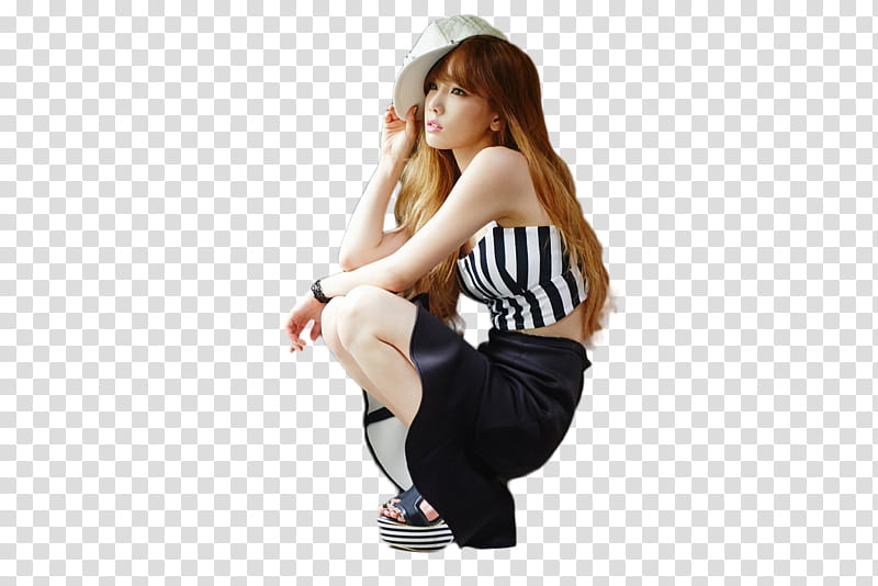 Taeyeon Holler Concept, sitting woman covering her head with white bucket hat transparent background PNG clipart