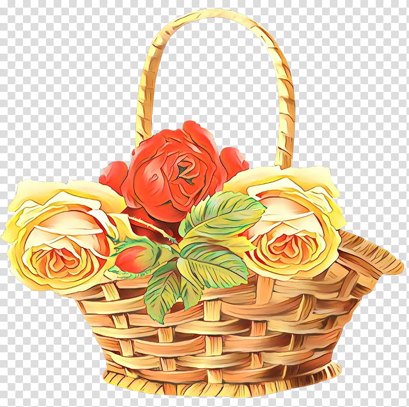 Rose, Cartoon, Basket, Flower Girl Basket, Yellow, Gift Basket, Cut Flowers, Hamper transparent background PNG clipart