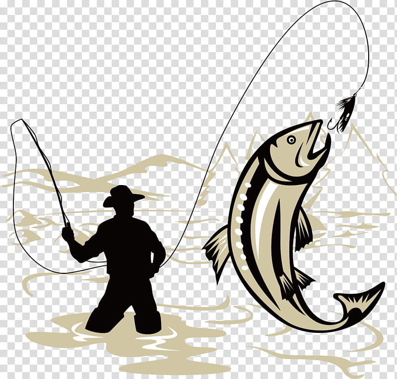 Silhouette of man holding fishing rod with fish, Fishing rod