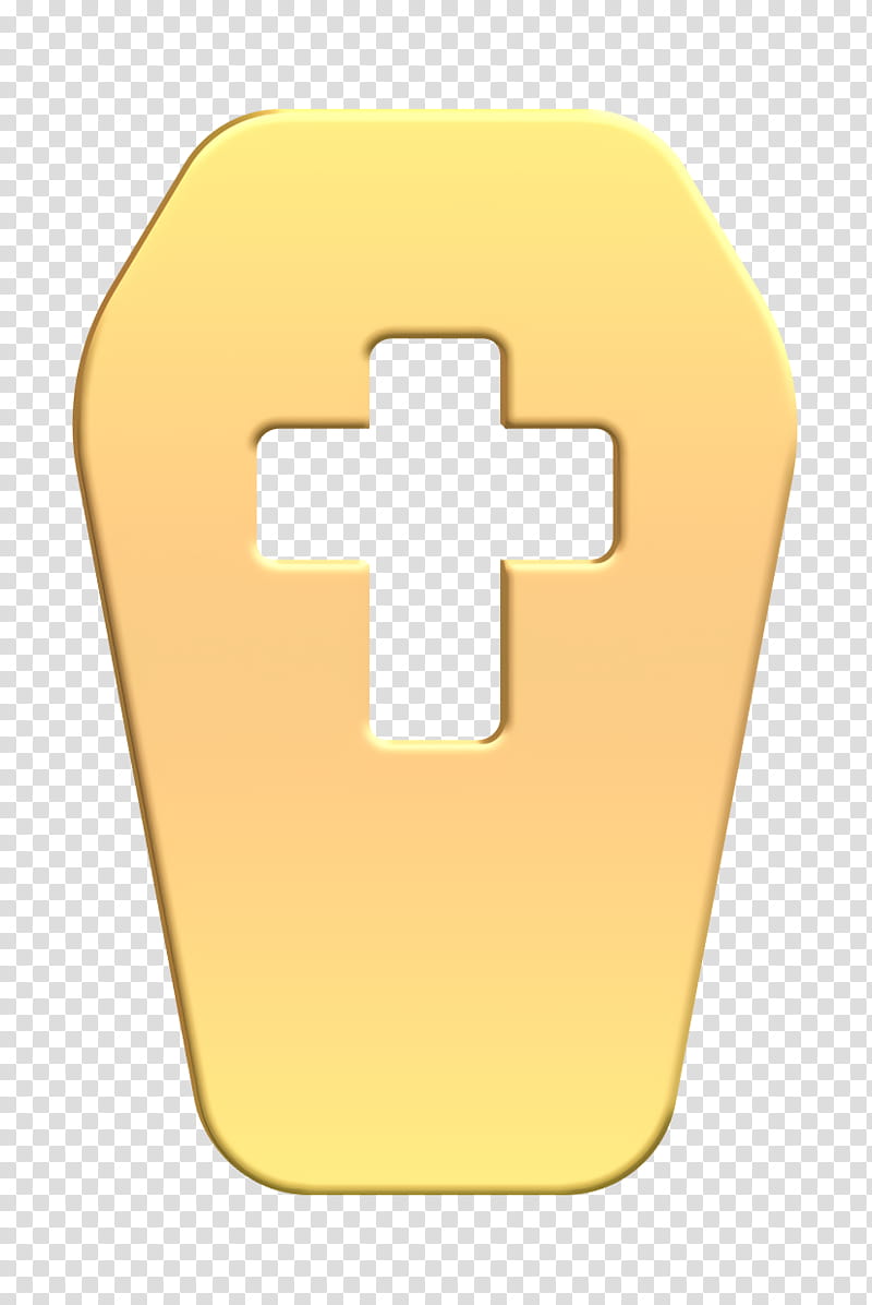 coffin icon halloween icon, Cross, Yellow, Symbol, Material Property, Logo transparent background PNG clipart