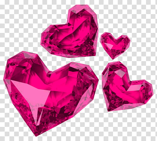 Full, four heart-shaped pink gemstones transparent background PNG clipart