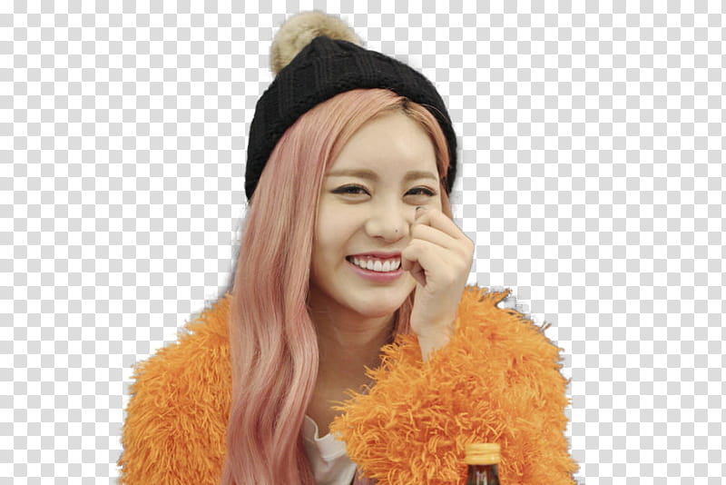 Render Qri, woman wearing orange coat laughing transparent background PNG clipart