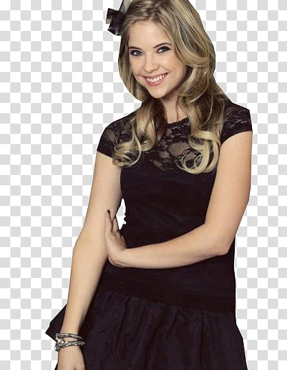 ashley Benson, woman wearing black cap-sleeved top transparent background PNG clipart