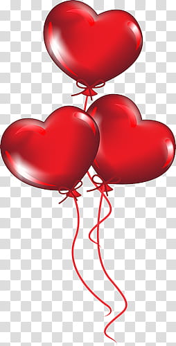illustration of three red heart balloons transparent background PNG clipart