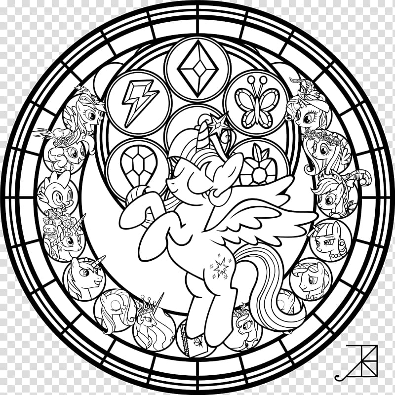 Commish Princess Twilight StainedGlass line art, unicorn illutrastion transparent background PNG clipart