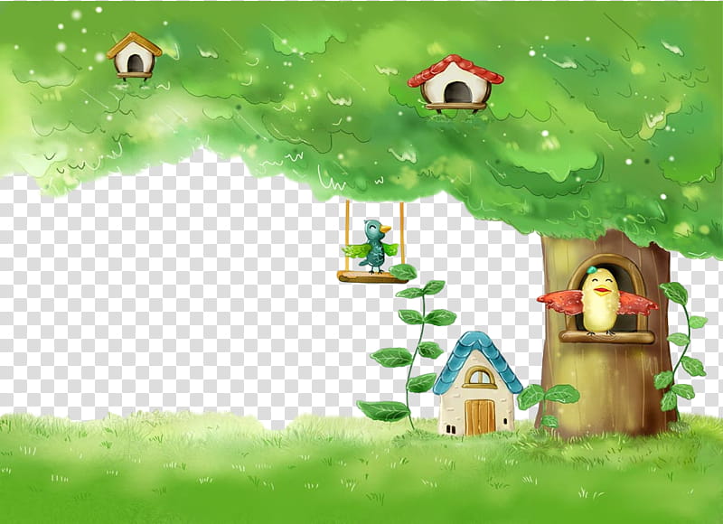 green cartoon tree grass games, Plant, Fictional Character, Landscape transparent background PNG clipart