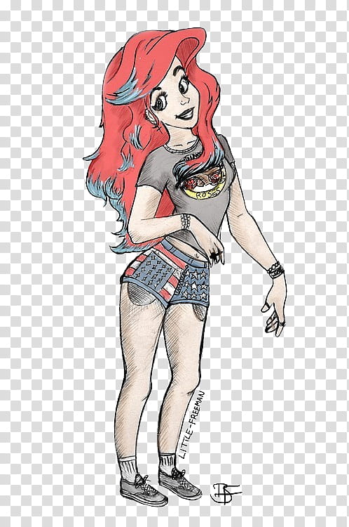 standing red-haired girl wearing gray shirt and short-shorts illustration transparent background PNG clipart