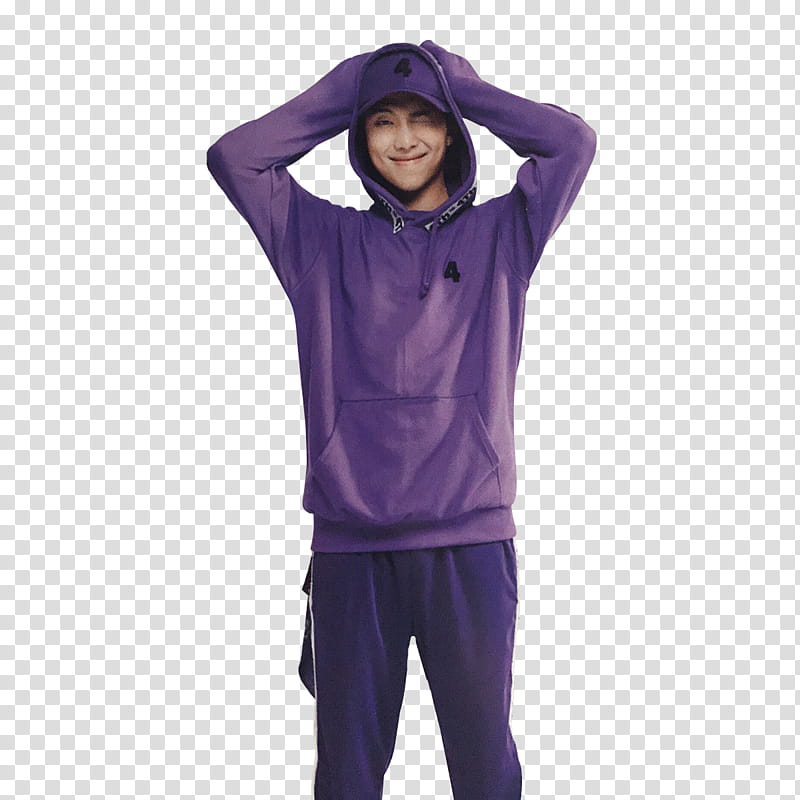 RM , man wearing purple pullover hoodie winking transparent background PNG clipart
