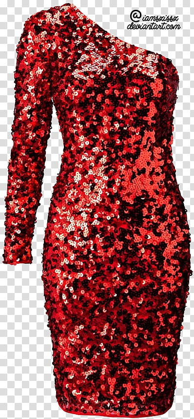 Glitter sequined prom dresses , women's red one-shoulder dress transparent background PNG clipart