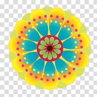 Summer , round yellow and multicolored petaled flower illustration transparent background PNG clipart