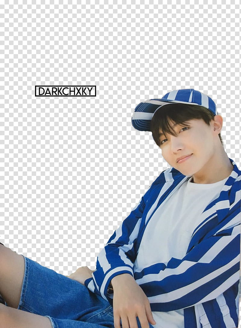 BTS J Hope, man in blue and white striped sport shirt in sitting position transparent background PNG clipart