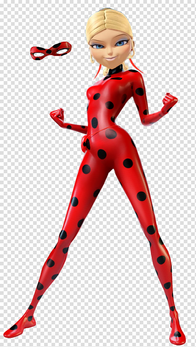 Chloe Bourgeois as Ladybug Render, yellow-haired woman in red jumpsuit cartoon character transparent background PNG clipart