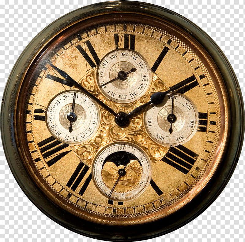 Clock Face  Steampunk Edition, round gold-colored chronograph watch transparent background PNG clipart