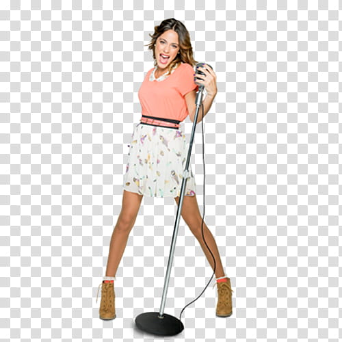 Violetta , woman holding microphone with stand transparent background PNG clipart
