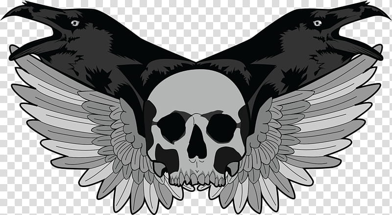 Skull Logo, Raven, Crow, Wing, Bird, Emblem transparent background PNG clipart
