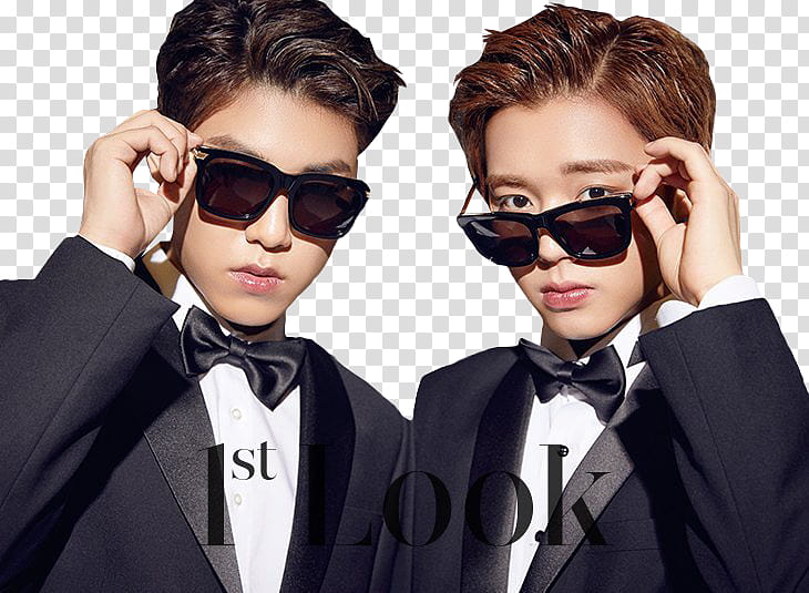 Jihoon and Woojin Wanna One, two men holding black sunglasses transparent background PNG clipart