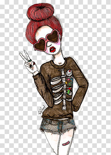 woman in red hair wearing brown shirt showing peace sign artwork transparent background PNG clipart