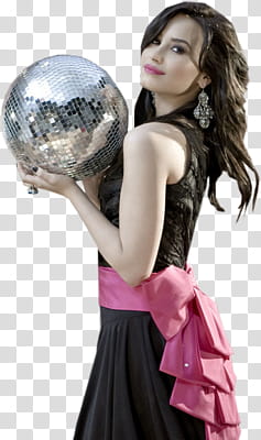 Demi Lovato, woman holding disco ball transparent background PNG clipart