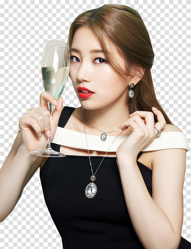 SUZY S, woman wearing black sleeveless dress holding flute glass transparent background PNG clipart