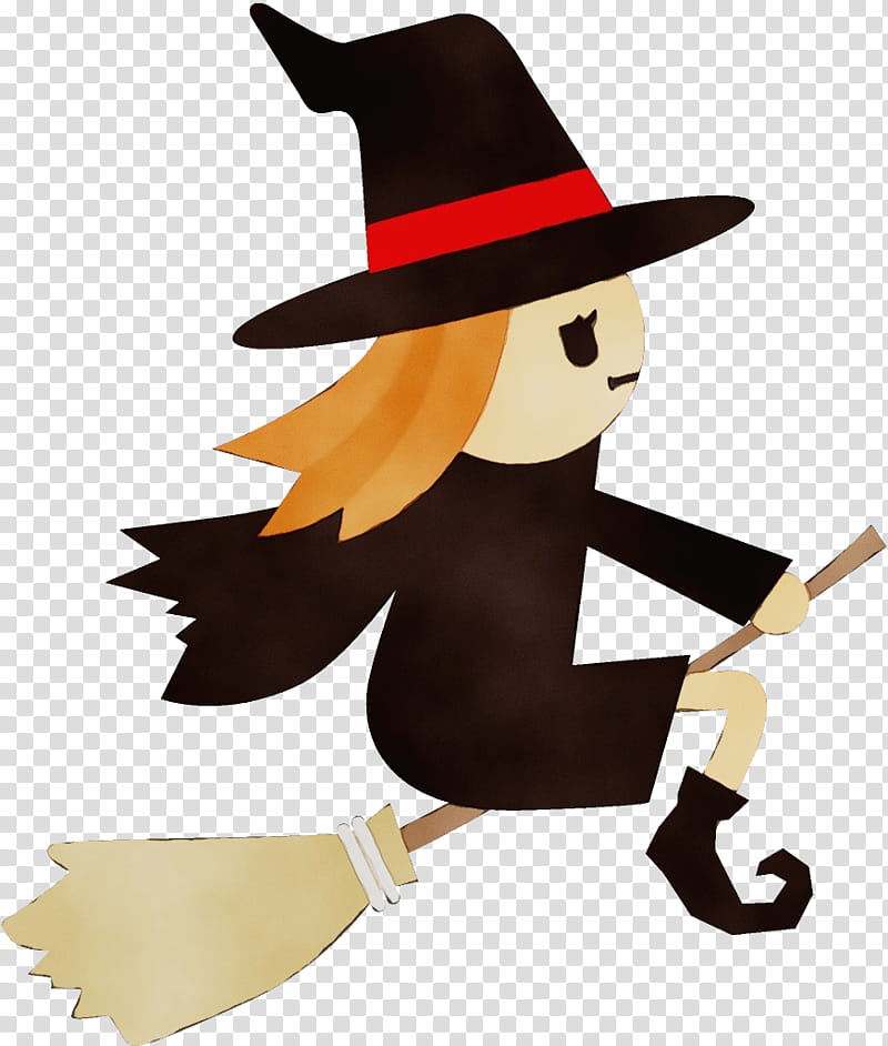 cartoon witch hat costume hat broom hat, Watercolor, Paint, Wet Ink, Cartoon, Headgear, Costume Accessory transparent background PNG clipart