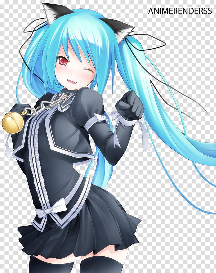 Anime Render Female Anime Character With Blue Hair Transparent Background Png Clipart Hiclipart
