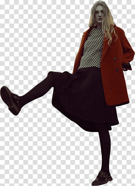 RESOURCE  Cinderblock Garden, woman wearing red coat and brown skirt transparent background PNG clipart