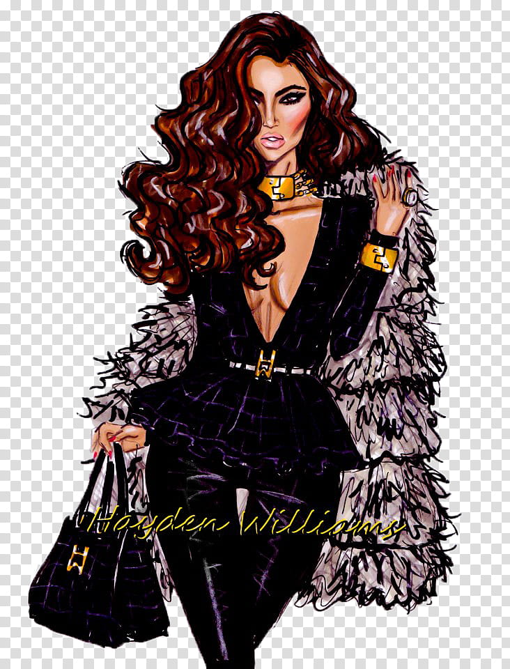 Dolls x Hayden Williams, woman in purple deep-V long-sleeved top illustration transparent background PNG clipart