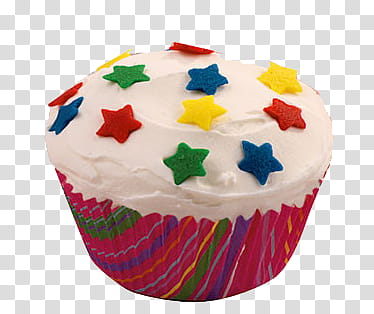 , white icing-covered cupcake with star sprinkles transparent background PNG clipart