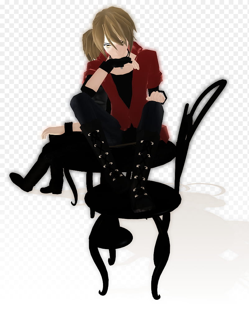 Kiyoteru Streetwear DL, man in red dress shirt and black pants on black chair transparent background PNG clipart