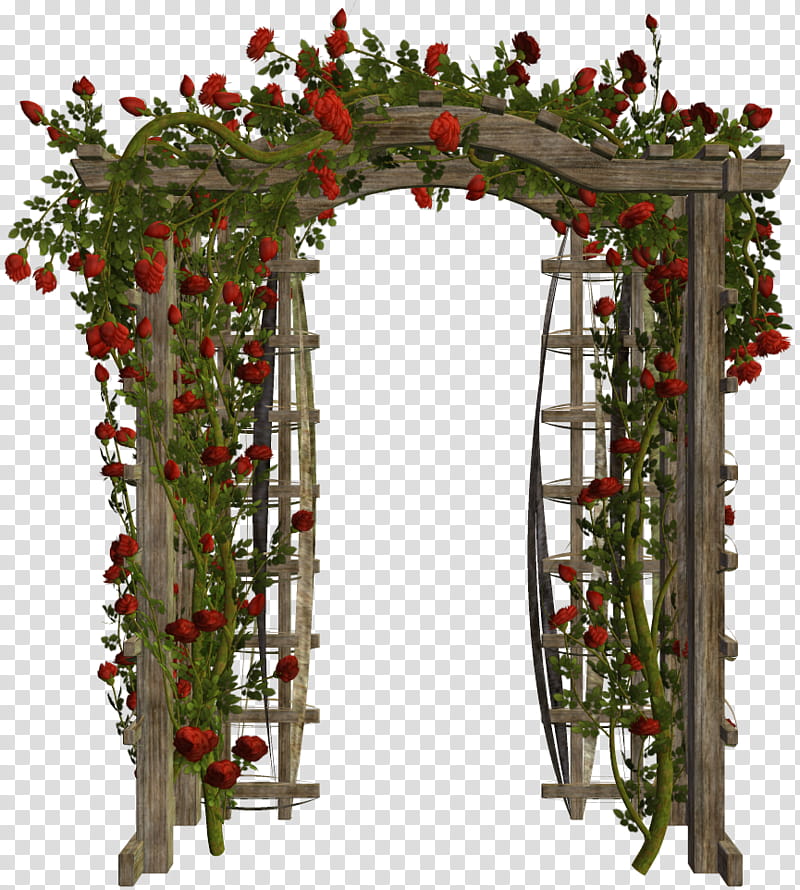 Various Garden Items , wooden arbor surrounded transparent background PNG clipart