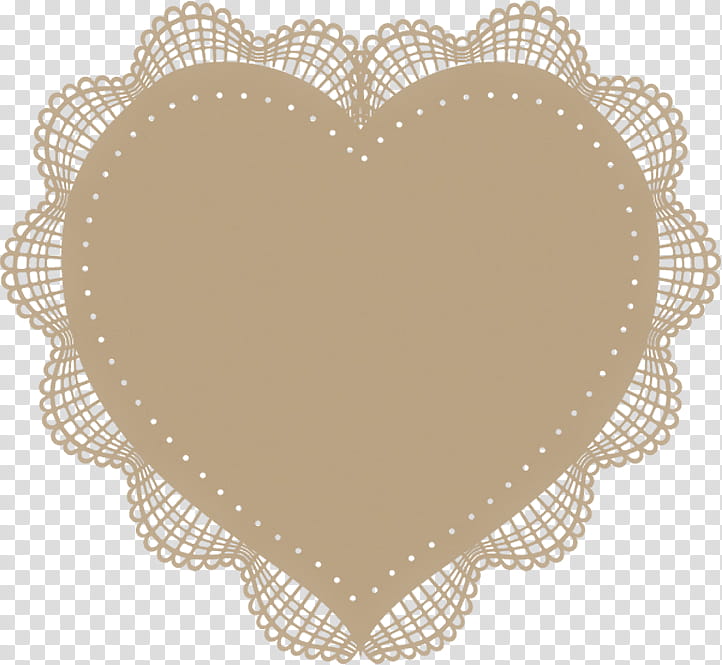 doily heart brown linens textile, Beige, Lace, Tablecloth transparent background PNG clipart