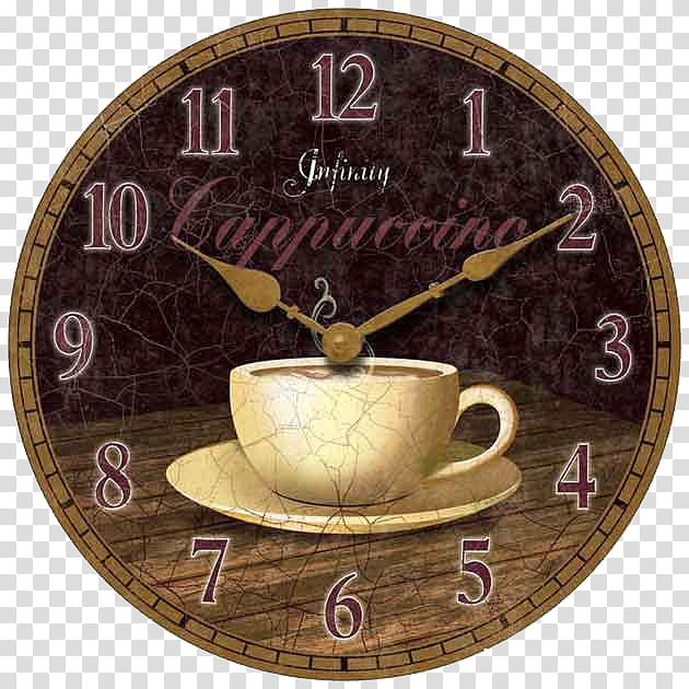 collection, round brown and multicolored cappuccino-painted clock displaying : transparent background PNG clipart