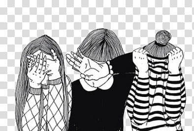 Doodles and Drawing , three women covering their face illustration transparent background PNG clipart