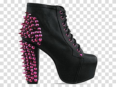 Watch, unpaired black and pink spikey platform chunky heel boot transparent background PNG clipart