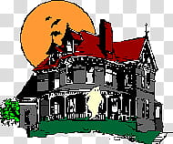 Halloween, red and black haunted mansion illustration transparent background PNG clipart