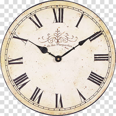 Vintage, round white and black Roman wall clock transparent background PNG clipart