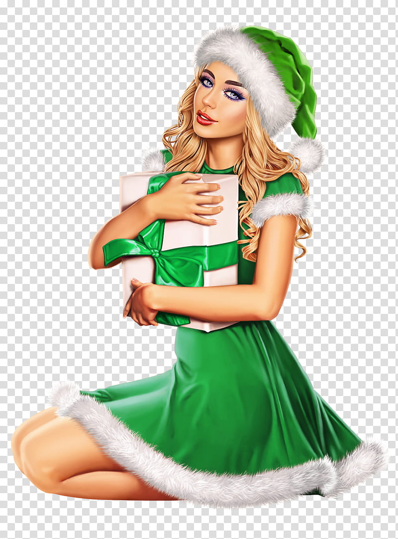 Christmas Girl, Drawing, Costume, Woman, Digital Art, Christmas Day, 3D Computer Graphics, Blond transparent background PNG clipart