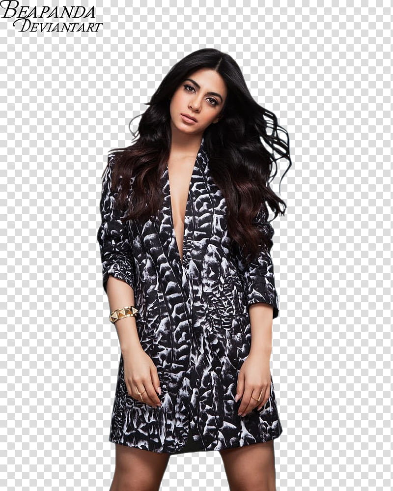 Emeraude Toubia, woman wearing black and white mini dress transparent background PNG clipart
