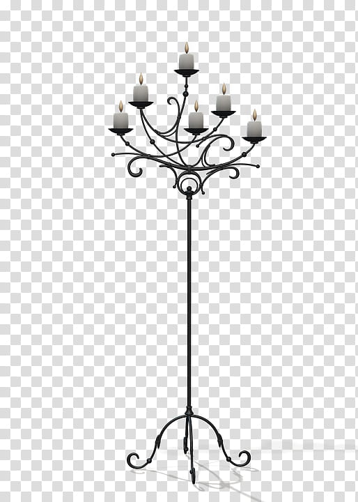, scrolled black metal candle holder with lighted candles transparent background PNG clipart