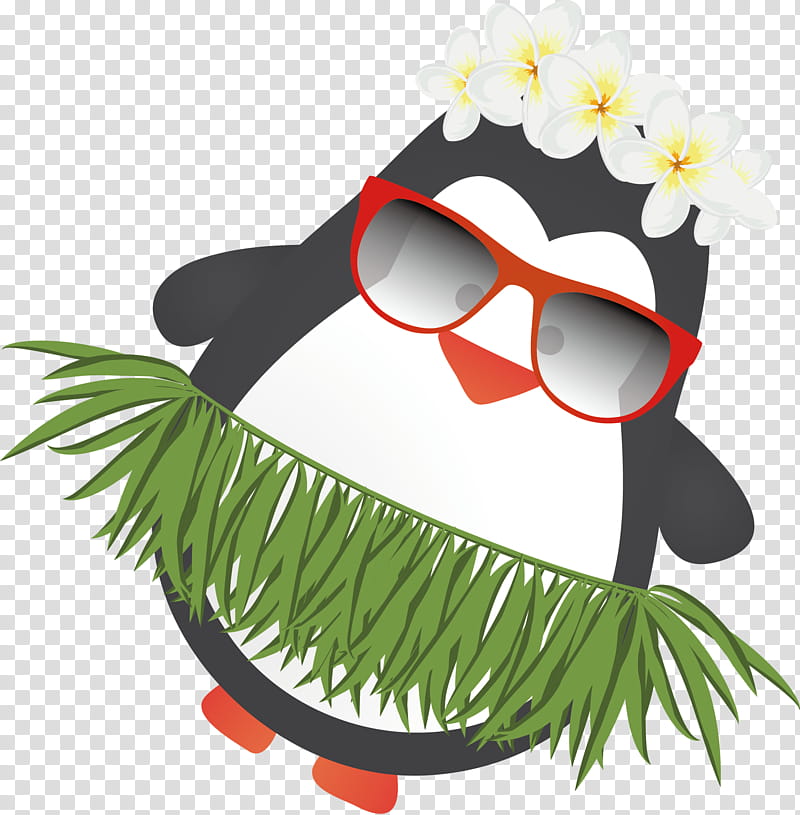 Penguin, Hula, Skirt Dance, Grass Skirt, Eyewear, Leaf, Flower, Glasses transparent background PNG clipart