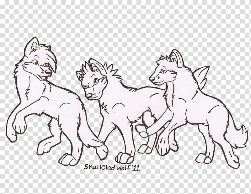 WIP  Wolf Pup Line Art, three black dog illustration transparent background PNG clipart