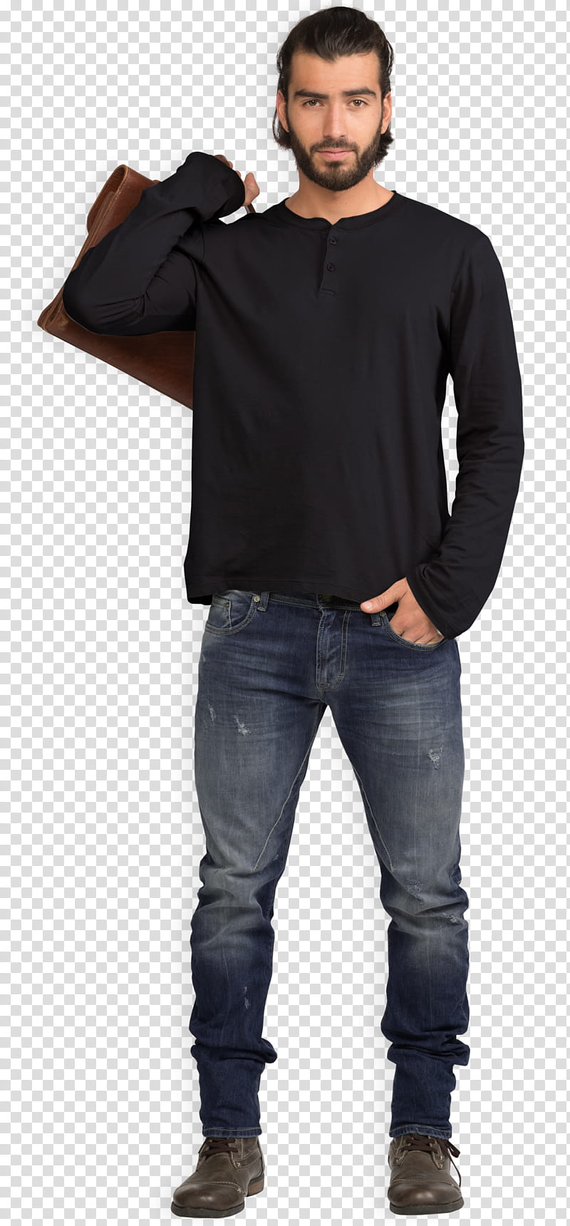 Man, Tshirt, Jeans, Henley Shirt, Longsleeved Tshirt, Top, Sweater, Cotton transparent background PNG clipart
