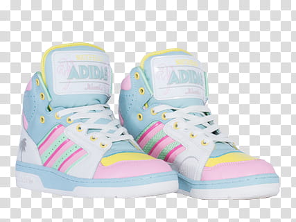 x, pair of multicolored adidas high-top sneakers transparent background PNG clipart