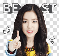 Red Velvet irene kakao talk emoji, woman wearing yellow top while smiling transparent background PNG clipart