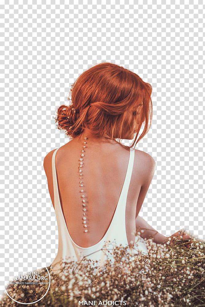 Katherine McNamara, woman wearing white scoop-back sleeveless top looking sideways transparent background PNG clipart